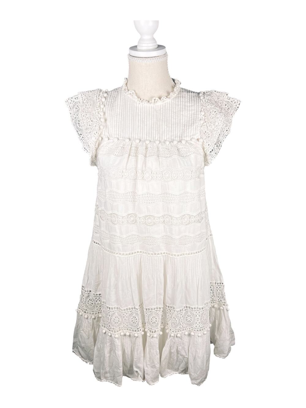 Ulla Johnson Octavia Dress Cowrie Lace Pintuck Mini Dress Size 4 Ivory